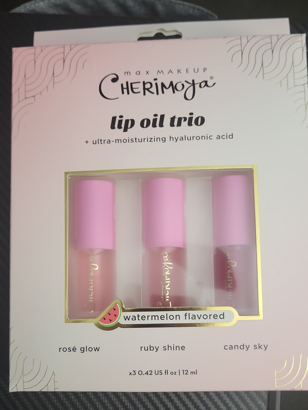 Max Makeup Cherimoya Lip Oil Trio - Pink (Watermelon Flavored)